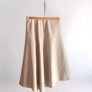Vintage Japanese Blancafe Tan Faux Suede Midi Flowy Asymmetrical Lined 4 Skirt
